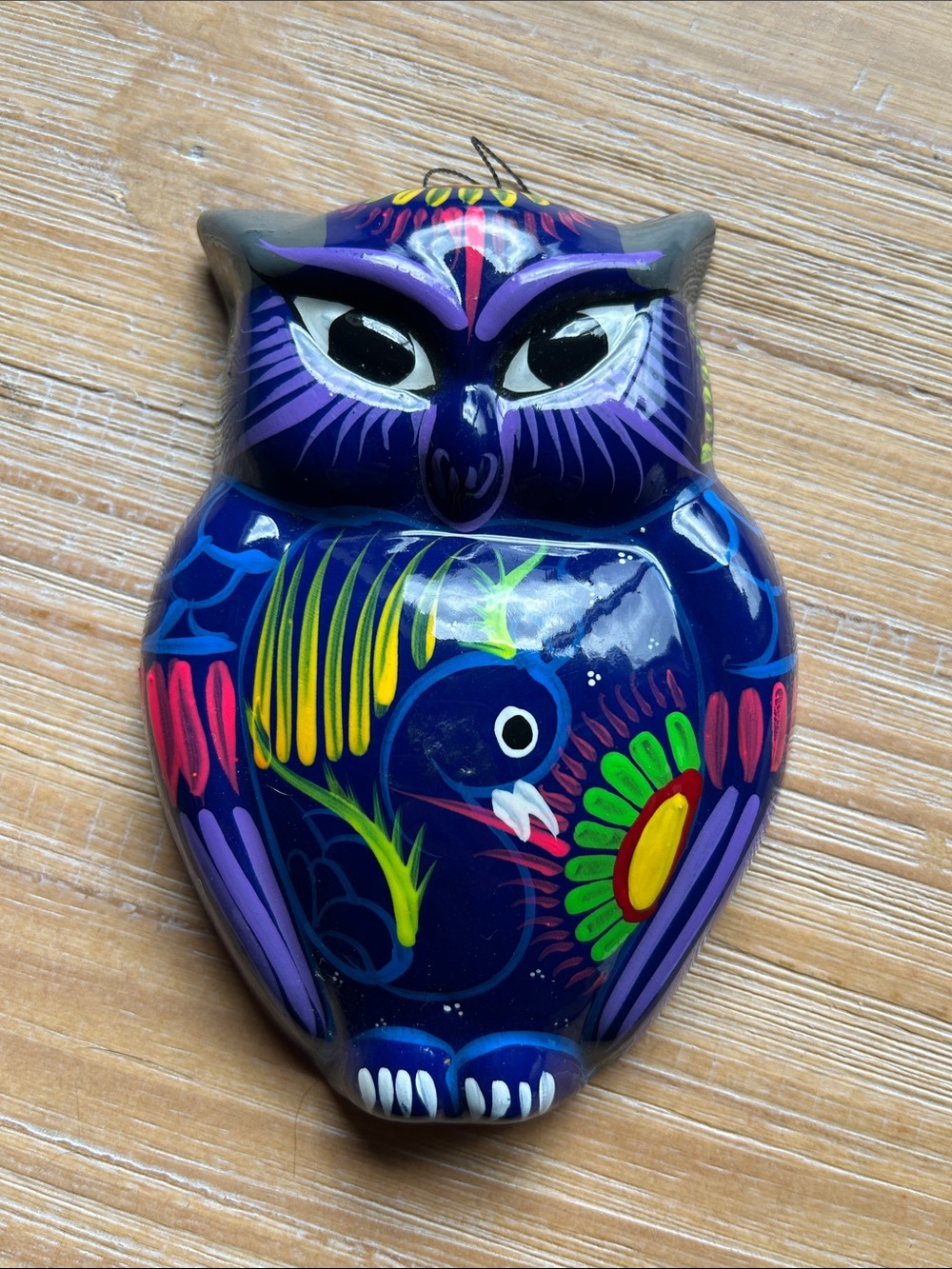 Vintage Hand Painted Mexican Talavera Owl  Folk Art Mexicana